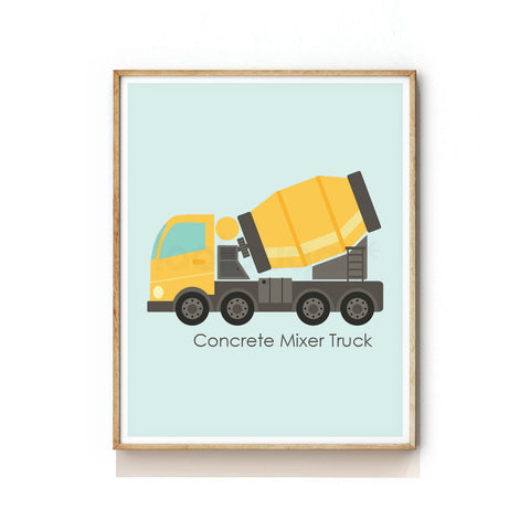 CONSTRUCTION VEHICLE NURSERY ART PRINT - CONCRETE MIXER TRUCK