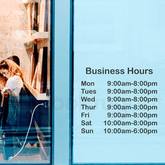 BUSINESS HOURS - RETAIL SHOP WINDOW DECAL