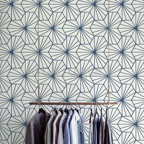 GEOMETRIC HEXAGON RAY PATTERN FABRIC WALLPAPER